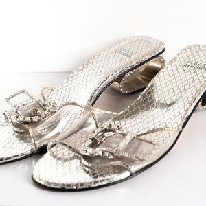 VINTAGE STUART WEITZMAN OPEN TOE BUCKLE SPARKLE HEEL